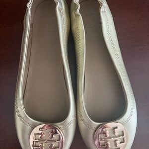 Tory Burch Gold Flats with Medallion Logo
